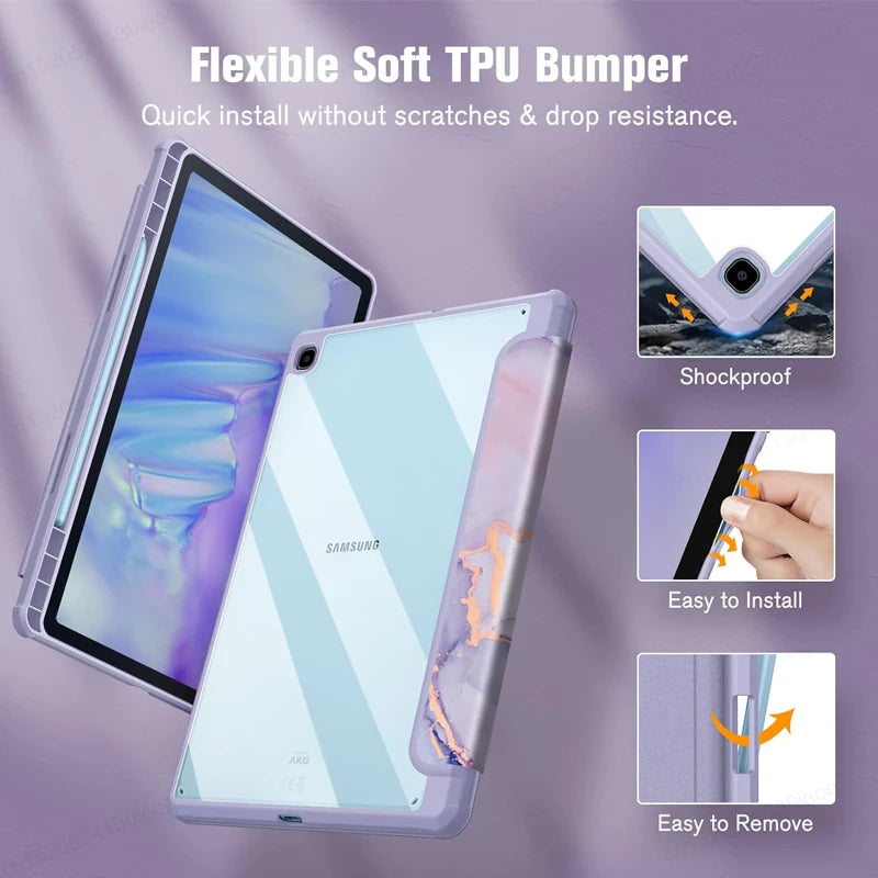 Funda For Samsung Galaxy Tab S6 Lite 10.4 2024 P620 P625 P610 P615 P613 P619 Case With Pencil Holder Cover Tri-Fold Stand Shell