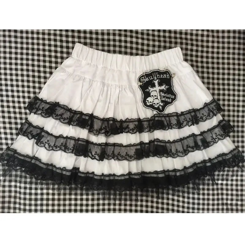 Y2k Dark Gothic Punk Black White Short Skirt Women Hot Chick Y2k Polka Dot Ruffle Cake Skirt Female Cute Chic Lolita Lace Skirts