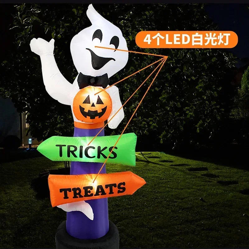 8FT Halloween Inflatables Outdoor Toys Pumpkin Ghost LED Tombstone Lighted Holiday Blow up Yard Decorations with Built-in Toys