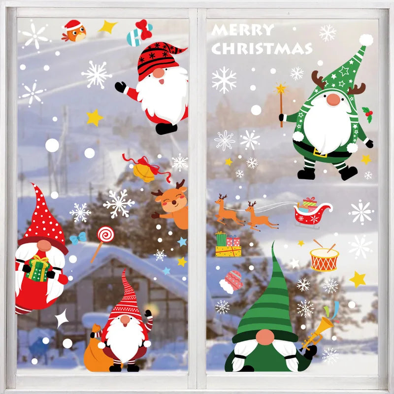 1/5pcs 2023 NEW 30×20cm Christmas Decorations Santa Claus Elk Electrostatic Stickers Holiday Party Room Glass Window Decoration