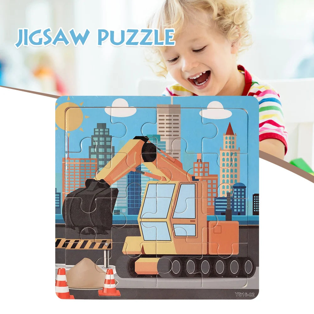 Kids Wooden Cartoon Cognitive Puzzle Baby Colorful Educational Toy For Toddler