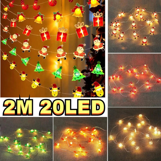 New 2M 20LED Santa Claus Snowflake LED Light String Christmas Decoration Home Xmas Tree Ornament 2025 Navidad Kids Gift New Year