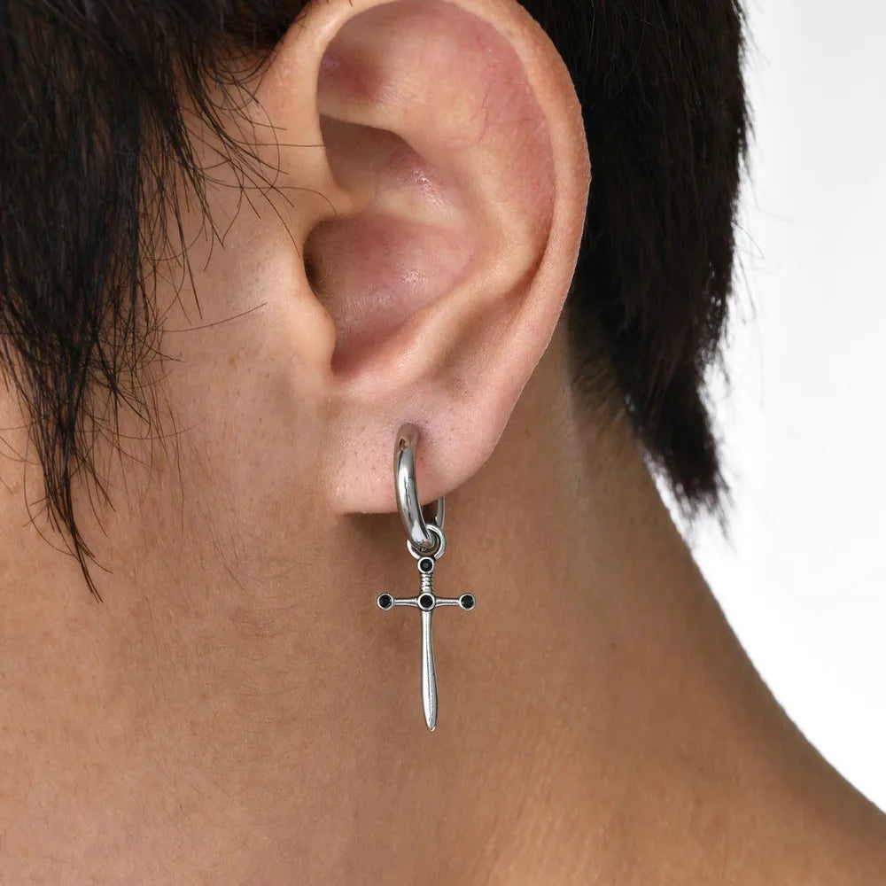 Vintage Gothic Cross Sword Dagger Dangle Earring For Men Women Stainless Steel Earring Goth Punk Hip Hop Rock Fashion Jewelry