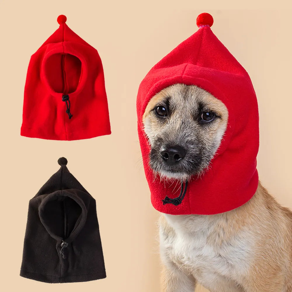 Dog Fleece Hat Drawstring Adjustment Hat For Dogs Cat Pure Color Puppy Warm Cap Pet Transformation Cap Funny Pet Casual Headgear