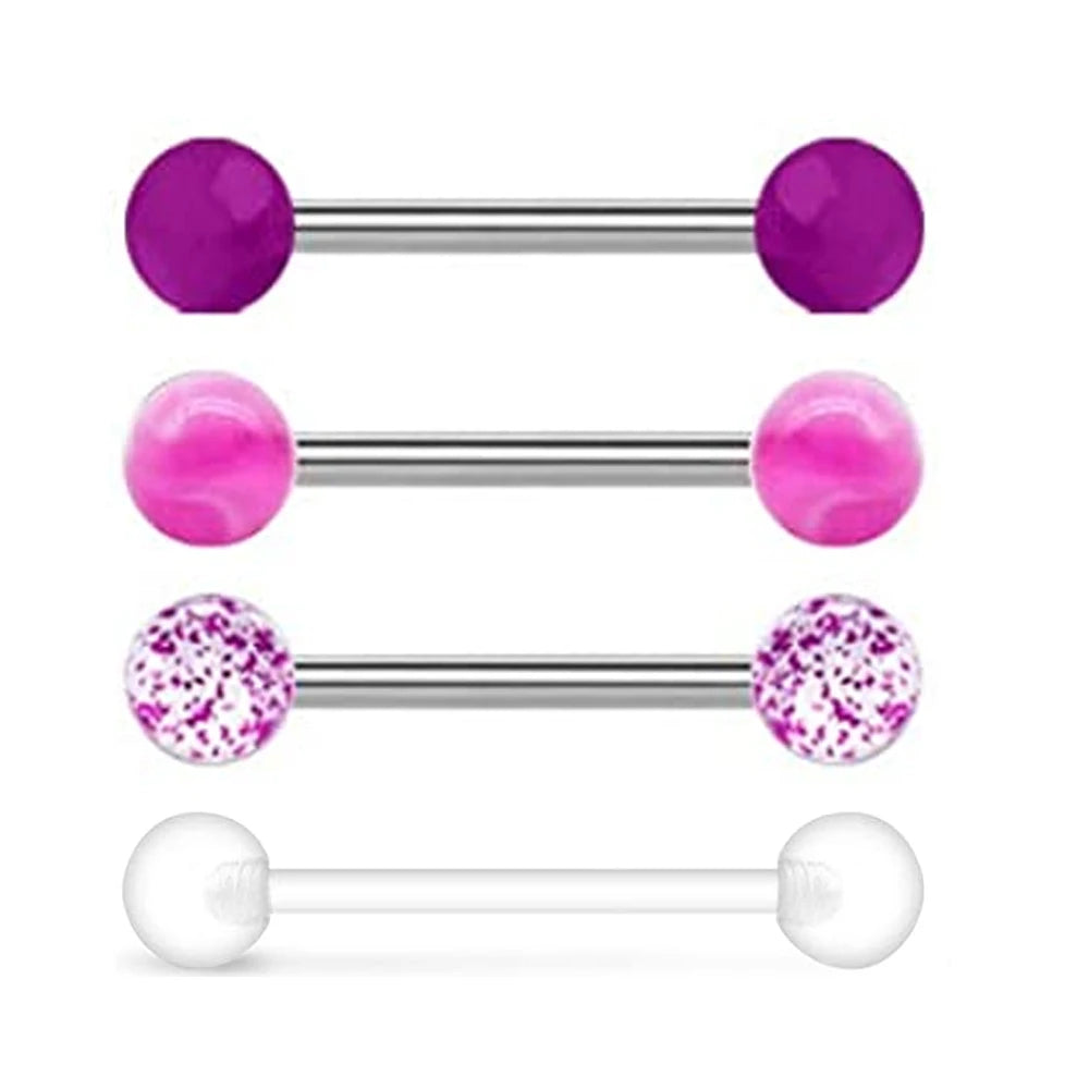 WKOUD 4 PCS Stainless Steel 14G Tongue Rings Barbell Tongue Barbell Jewelry For Women Piercing Tongue Kit Piercing 16mm