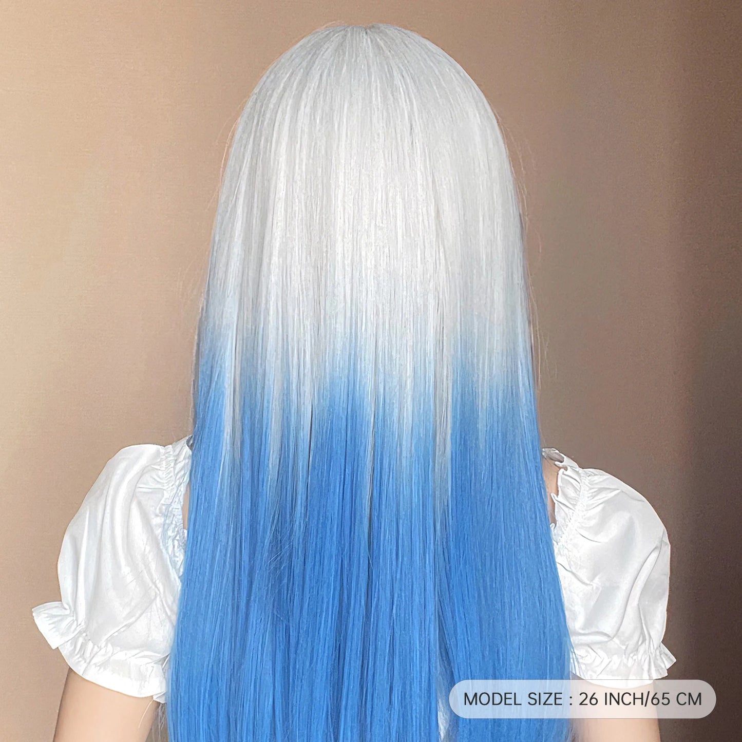 Long Ombre White Blue Synthetic Wigs with Bangs Blue Straight Colorful Cosplay Lolita Wig for Women Heat Resistant Natural Hair