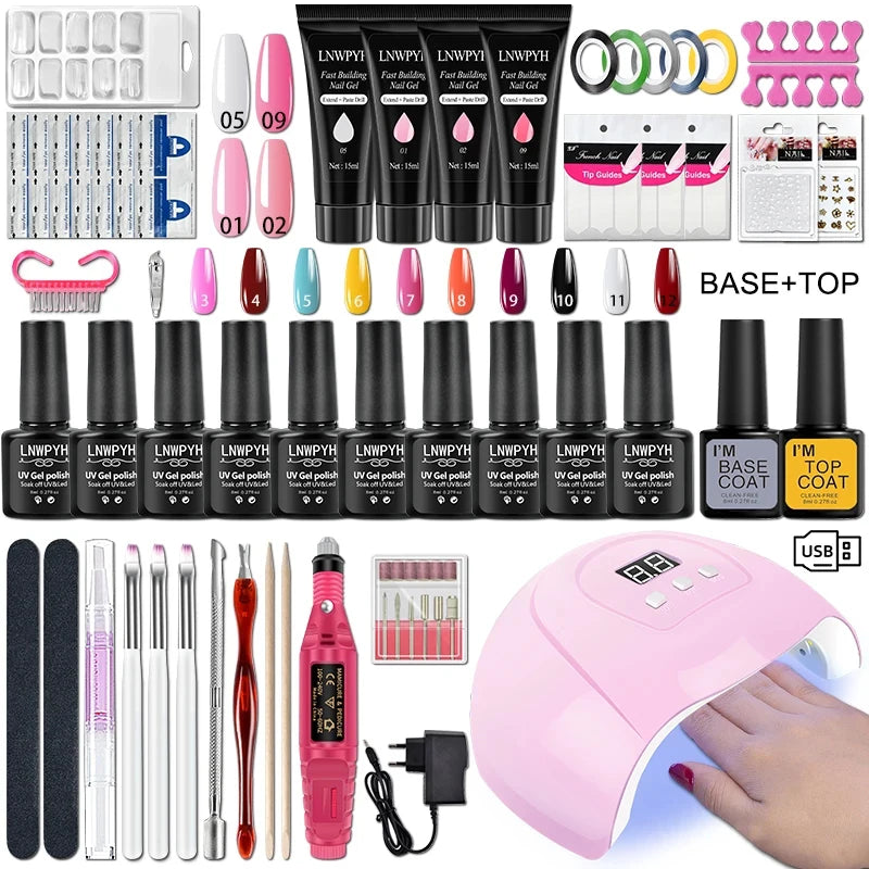 Gel Nail Polish Kit With UV Nail Lamp Electric Nail Drill Machine Soak OFF Gel Nail Kit Base&Top Coat Gel Polish Nail Tool Set