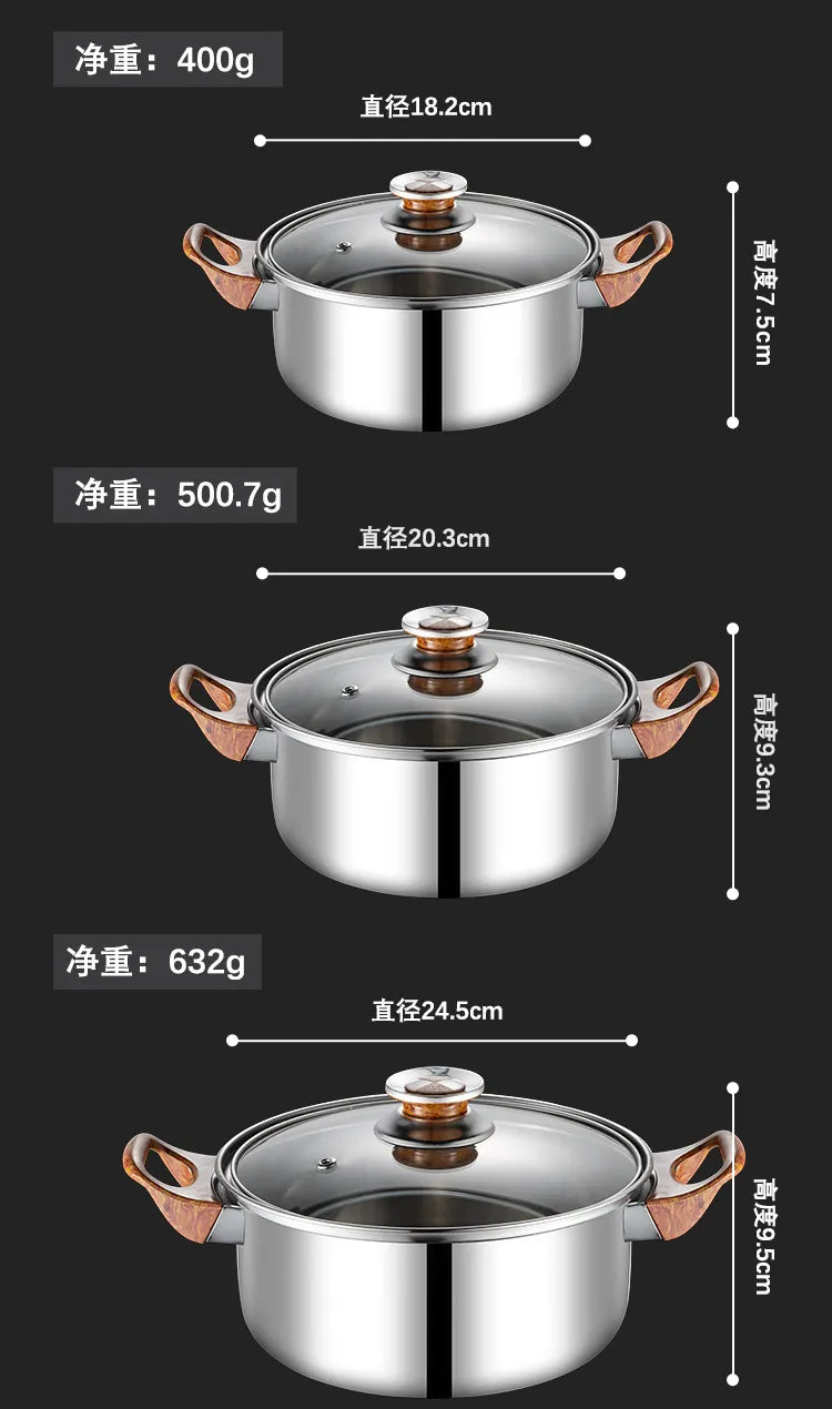 12 Piece Stainless Steel Pot  Wooden Handle With Kettle Korean Style Cooking Pan Kitchen Cookware Non Stick Cooking Pot Set