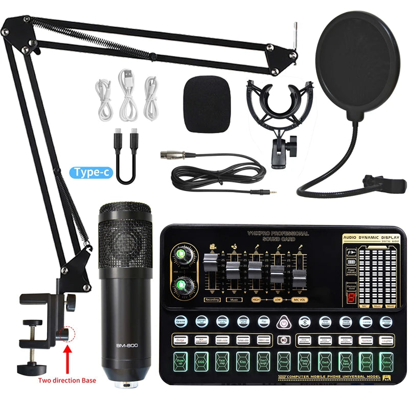 Go BM 800 Condenser Microphone Bundle Professional Studio Microphone Live Sound Card Wireless Adjustable Mic Suspension Scissor