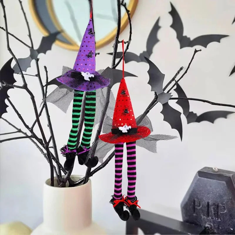 Halloween Witch Hat Hangings Halloween Witch Hat Long Leg Hanging Decor Ghost Festival Striped Leg Witch Hat Atmosphere Decor