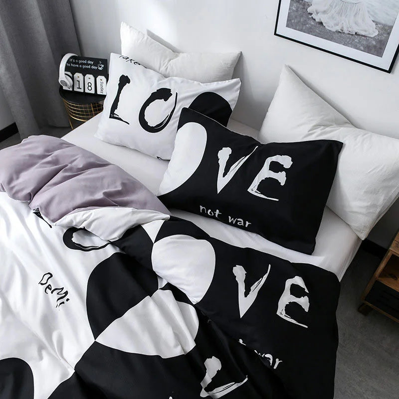 Bedding Duvet Cover Set With Love Heart Comforter Quilt And Pillow Case Twin/Queen/King Size Bedclothes Home Hotel Use