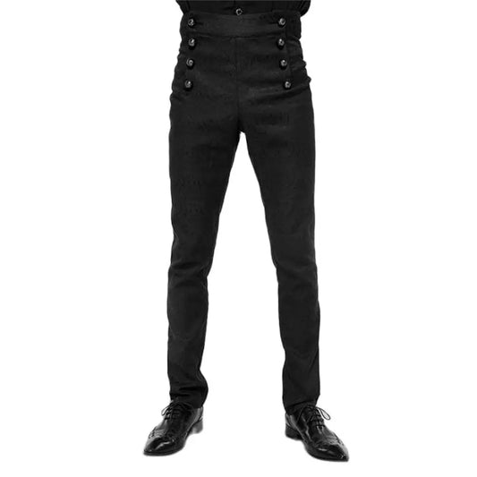 Men Steampunk Victorian Pants Historical High Waist Long men's Pants Retro Daily Button Casual Trousers Wedding Pants