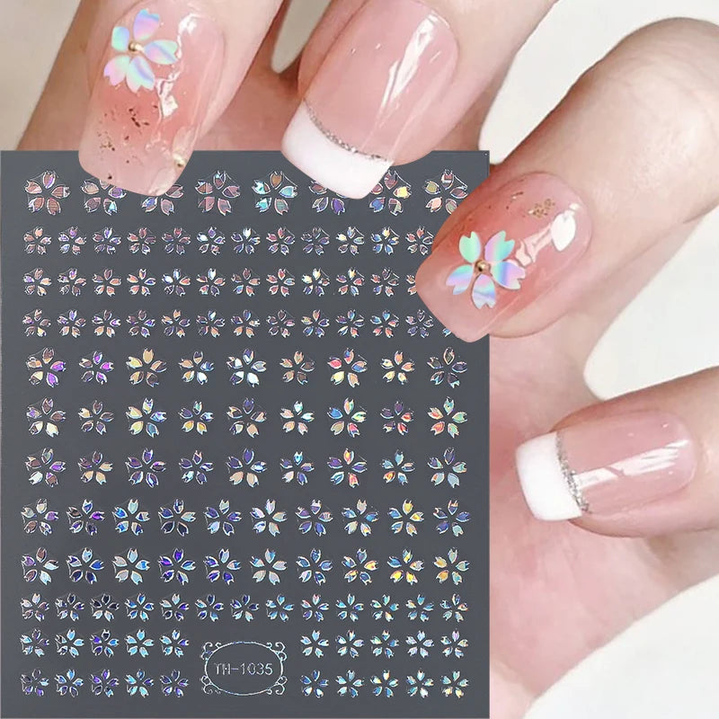 Sliver Stars Nails Stickers 3D Laser Stylish Adhesive Nail Sticker Manicure Decoration Nail Stickers for Nails Nail charms