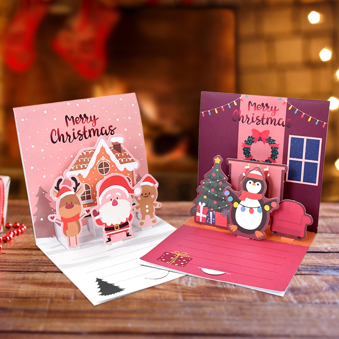 1set Merry Christmas 3D Pop UP Greeting Cards With Envelope Christmas Thank You Invitation Blessing Postcard New Year Xmas Noel