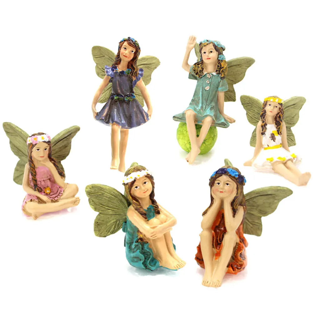 6pcs Mini Fairy Figurines Elf Set Resin Crafts Garden Miniatures Micro Landscape Angel Statue DIY Ornament Decoration Home Decor