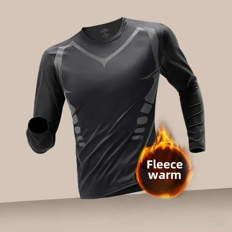 Men's Thermal Plush Base Layer Set Winter Thickened Running Trainning Quick Drying Clothes Fitness Tight Sports Men's Sweats Set