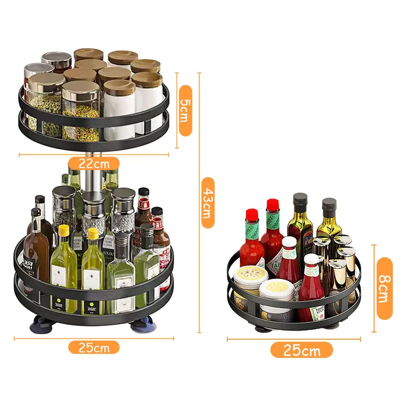 360°Rotation Spice Rack Organizer Non-Skid Carbon Steel Storage Tray For Seasonings And Spices Jar Cans For Kitchen Accessories