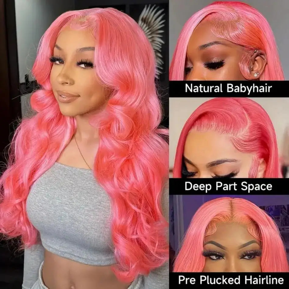 Pink Body Wave Wigs Colored HD Lace Frontal Wig 13x6 13x4 Brazilian Transparent 30 38 Inch Human Hair For Women Lace Front Wigs