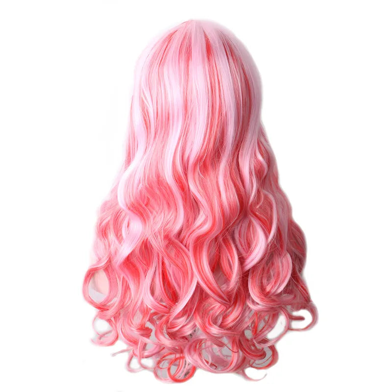 Synthetic Hair Blue Rainbow Wig With Bangs Wavy Party Cosplay Female Wigs For Women Long Anime Wig Colored Red Pink Brown Yellow