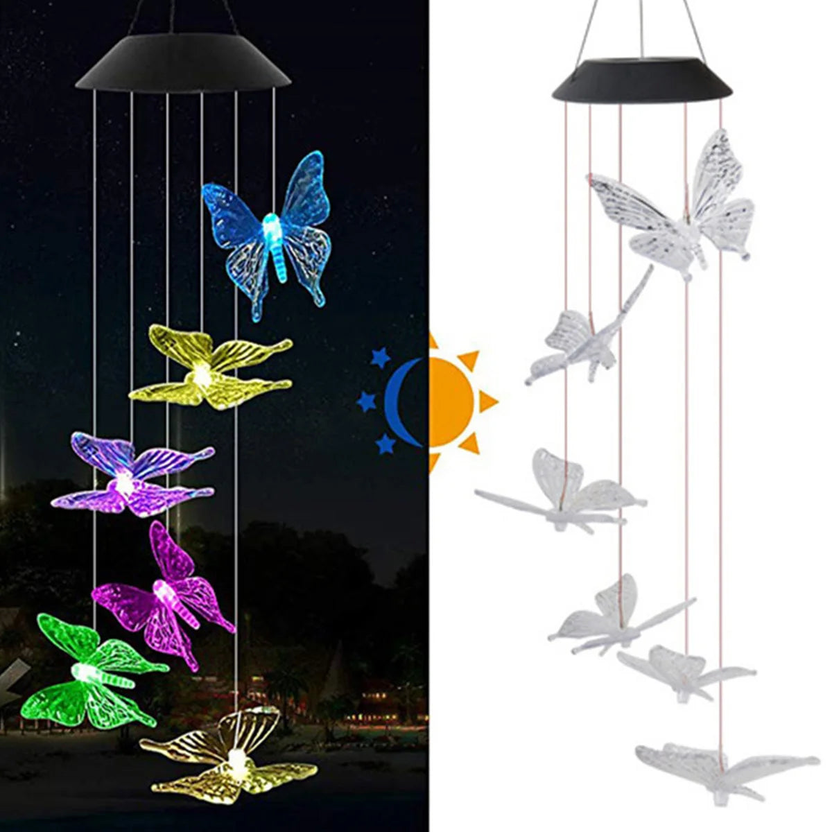 Solar Wind Chimes Light Butterfly Garden Lamp Solar Lights Wind Chime Colorful Light Waterproof Solar Hanging Lamp Garden Decor