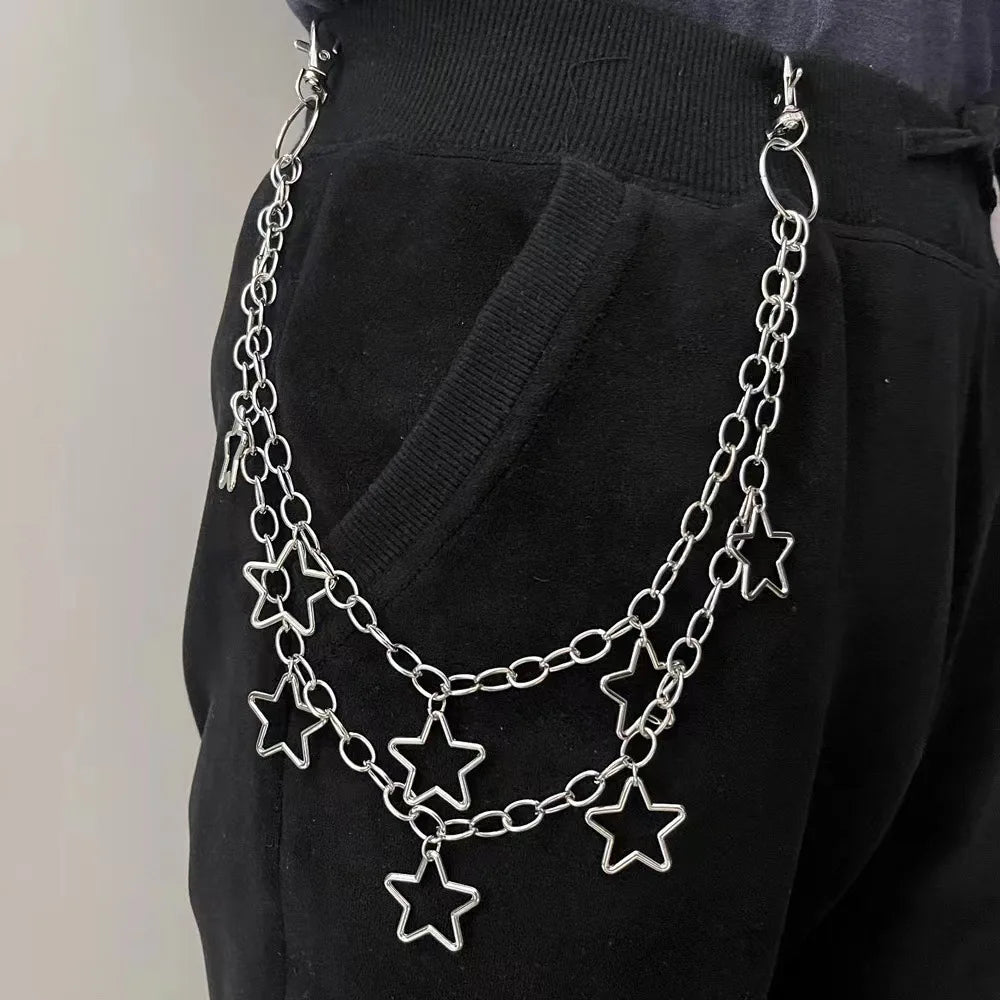Punk Metal Cross Rivet Layered Chain Keychains for Men Women Waist Key Chain Wallet Jeans Hip-hop Pants Belt Jewelry Accessories