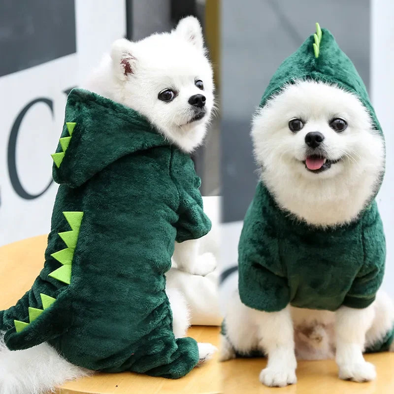 Autumn/winter Warm Dinosaur Costume Pet Clothes For Small Medium Dogs Cats Fearless Protection Against Cold Weather