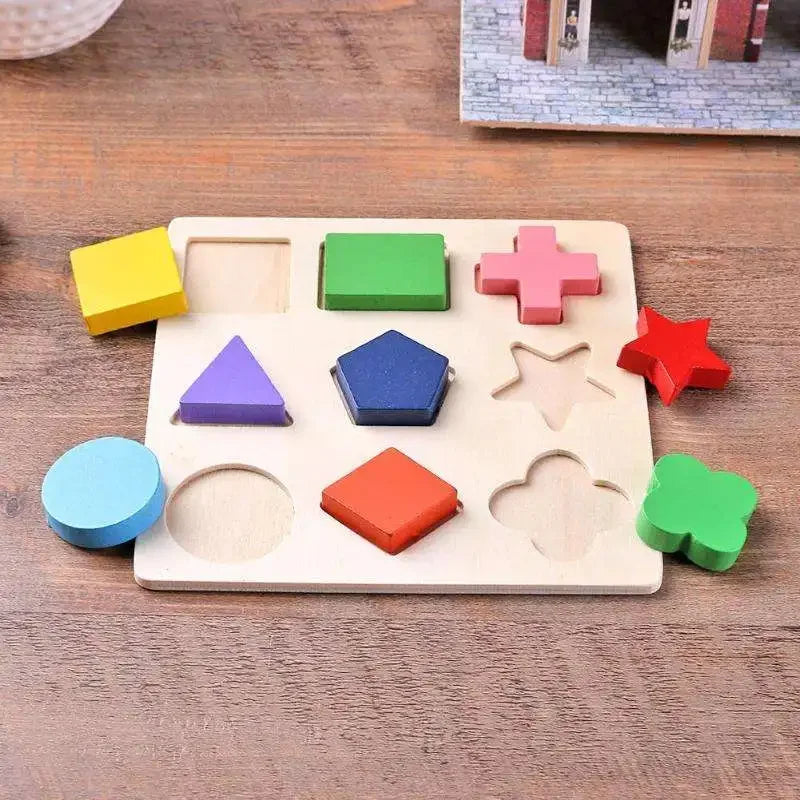 Wooden Geometric Shapes Puzzle For Children Kids Sorting Math Bricks Toy Preschool Learning Educational Game Baby Toddler Toys