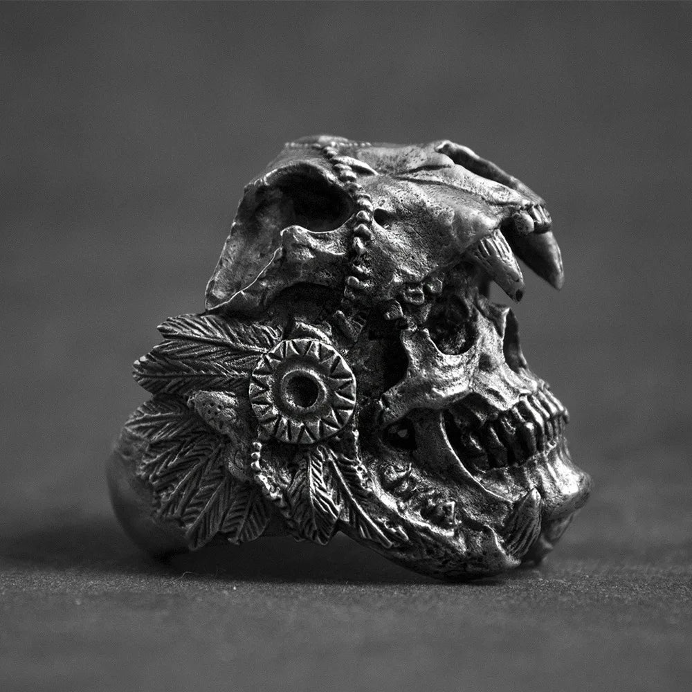 2023 new New Design vintage Stainless Steel skull and Wolf Head Ring For Men Special Design fashion punk Jewelry Wholesale