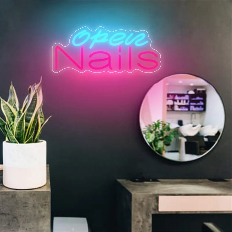 LED Nails Neon Sign Open USB Powered Wall Decor For Nail Salons Beauty Shops Store Welcome Light Business Neon LED Display Signs