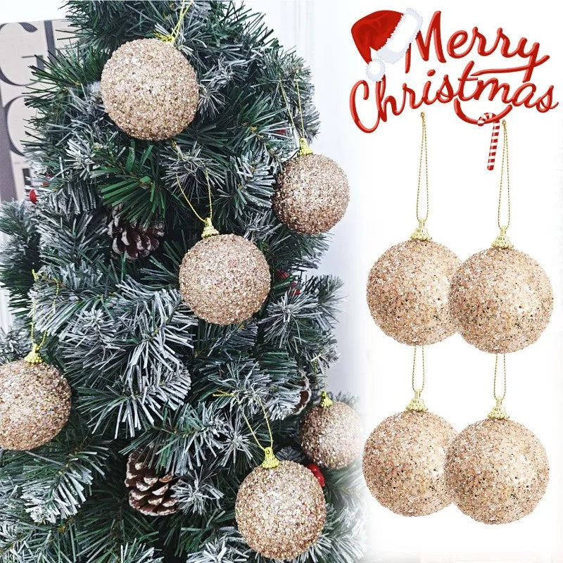 30/6pcs Glitter Champagne Gold Christmas Balls Sparkling Xmas Tree Hanging Ball Pendants Christmas New Year Party Decor Ornament