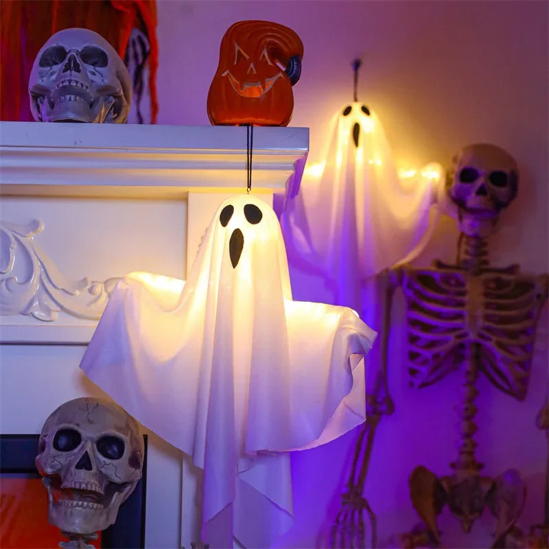 2024 LED Glow Ghost Party Halloween Decoration for Home Indoor Outdoor Haunted House Bar Hanging Horror Props with Lights