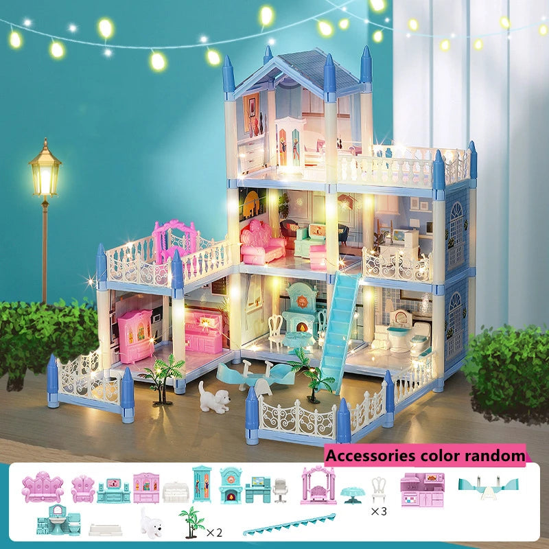 Doll Houses 3D Assembled DIY Miniatures Dollhouse Accessories Villa Princess Castle with LED Light Girl Birthday Gift Toy House