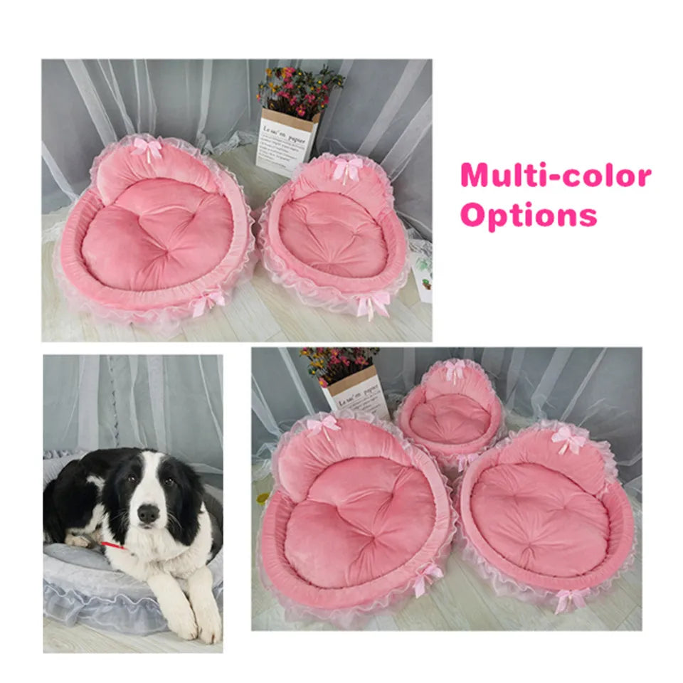 Hanpanda Fantasy Bow Lace Dog Beds For Small Dogs 3D Detachable Oval Princess Pet Bed Dog Soft Sofa Nest Pet Wedding Furnitures