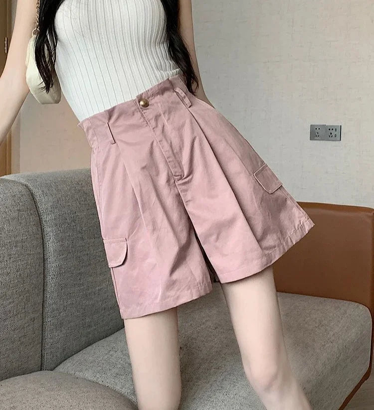 Solid Color Woman Short Pants With Pockets Wide Office Streetwear Designer Hot 2000s Clothes Y2k Summer Shorts for Women New In
