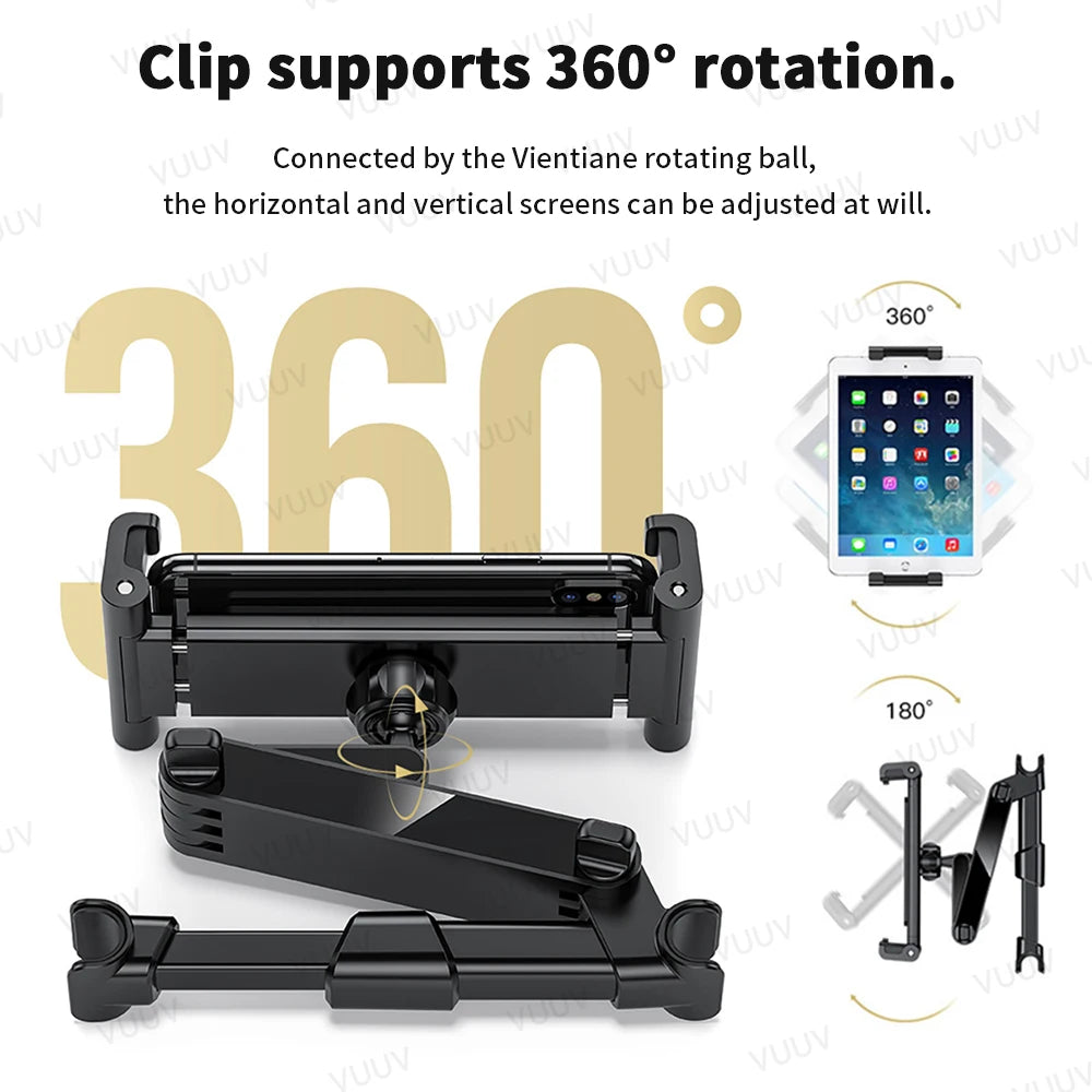 VUUV Car Headrest Tablet Holder Stand for 4.7-12.9inch Phone/Tablet Rotating Telescopic Tablet Bracket for Kids Support for Cars