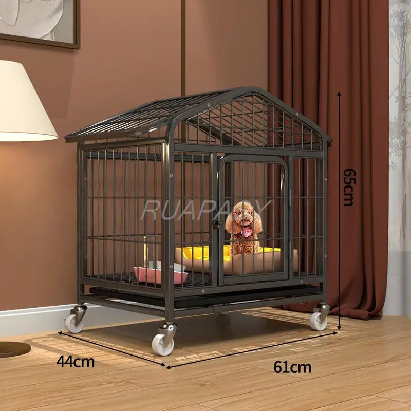 Movable Metal Dog Crate Pet Cages with Leak-Proof Pan Door Removable Tray Floor Protecting Wheel Dog Crate Furniture Indoor Use