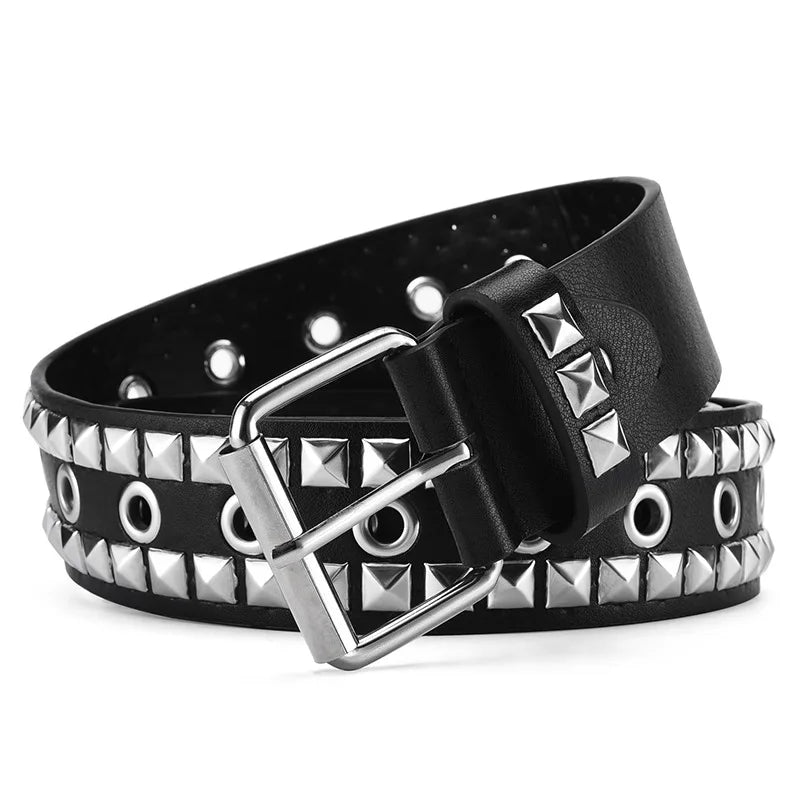 Metal Punk Rock Rivet Belt Punk PU Leather Belt Threads Studded Goth Belt with Pyramid Studs for Women Men