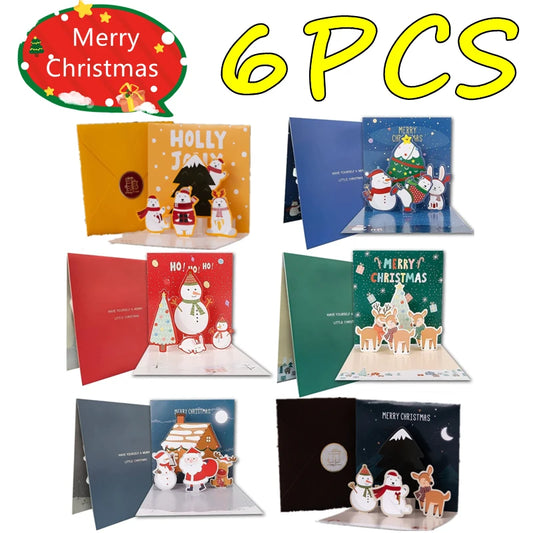 New 6/1PC 3D Greeting Cards With Envelope Friend Family Blessing Postcard For Birthday New Year Christmas Gifts Xmas Decoration