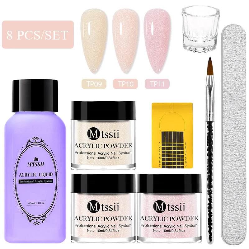 Nail Crystal Powder Kit Acrylic Liquid Set With Nail Brush Pink White Nails Powder For Nails Extension Carving Beginner Set