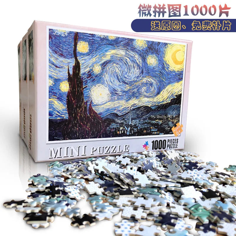 1000 pieces Colorful Mini Puzzles  Adult Assembly Paper Puzzles Difficult Cartoons Anime Landscapes Kids Educational Toys Gift