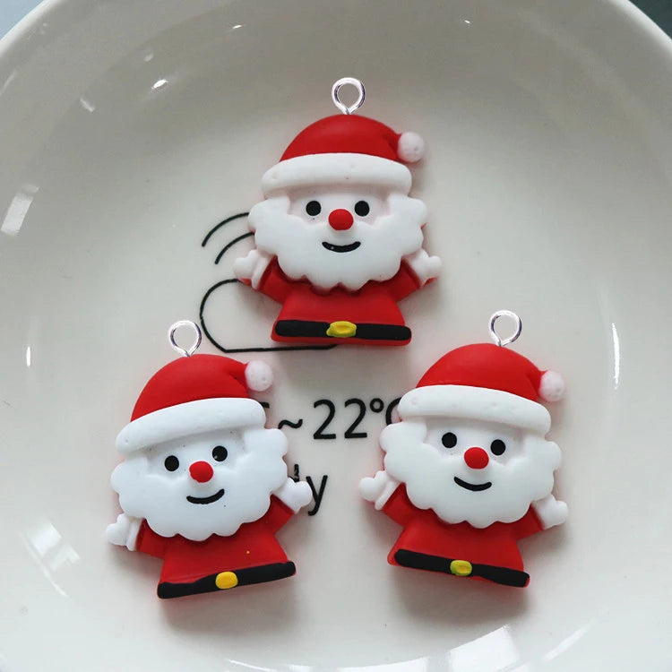 10pcs Cute Resin Christmas Tree Sock Charms Animals Deer Santa Claus Pendant Flatback for Keychain DIY Jewelry Making Findings