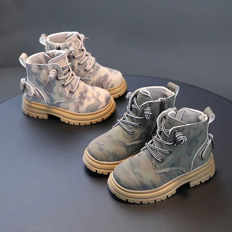 Handsome Children Combat Army Boots Spring Autumn Camouflage Outdoor Boots for Boys Girls School Student Hicking Shoes F09133