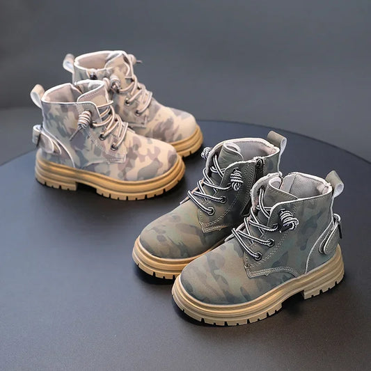 Handsome Children Combat Army Boots Spring Autumn Camouflage Outdoor Boots for Boys Girls School Student Hicking Shoes F09133