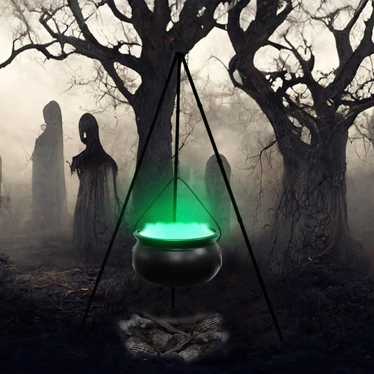 Large Witch Cauldron On Tripod With Led String Light Halloween Party Decor Outdoor Hocus Pocus Candy Bowl Bucket Home Yard Porch