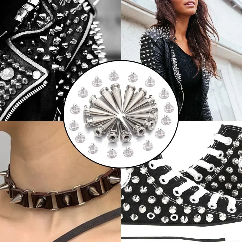 10-100Pcs Round Cone Spikes Metal Tree Spike Screwback Studs DIY Handcraft Cool Punk Garment Rivets Decoration for Clothes Shoes