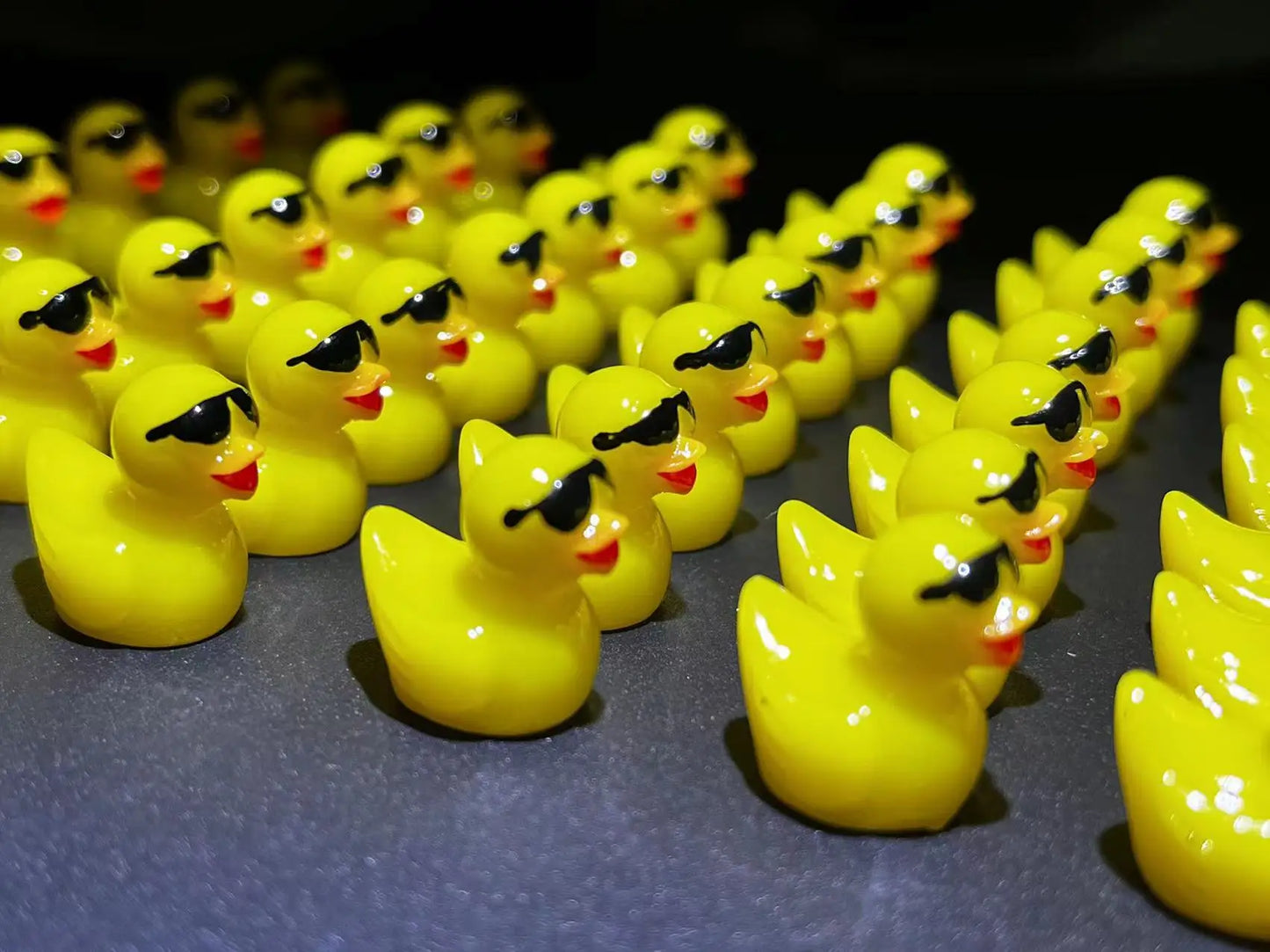 50PCS Mini Yellow Ducks with Glasses Fairy Garden Miniatures Duck Wearing Sunglasses Kawaii Home Accessories Desk Decoration