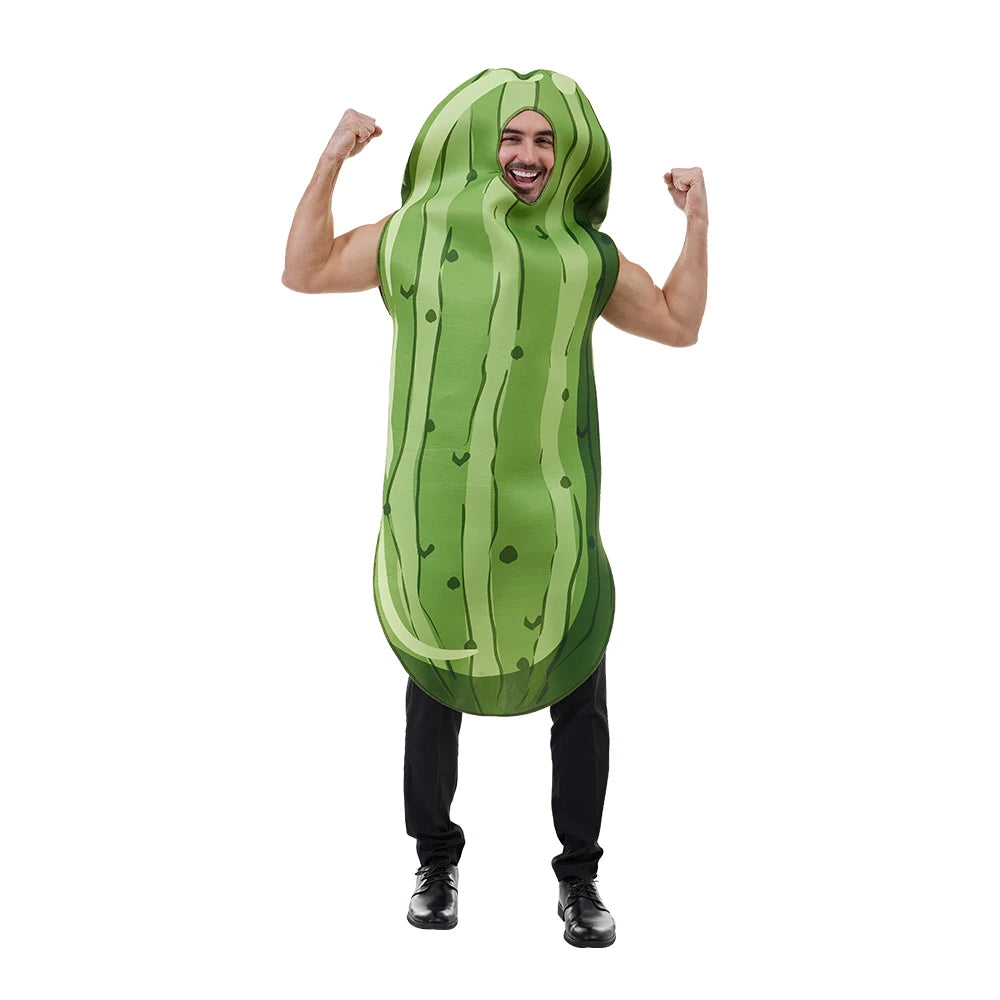 Funny Green Cucumbers Vegetable Halloween Pickle Costume Easy Pull On Costume for Men Carnival Easter Purim Fancy Dress