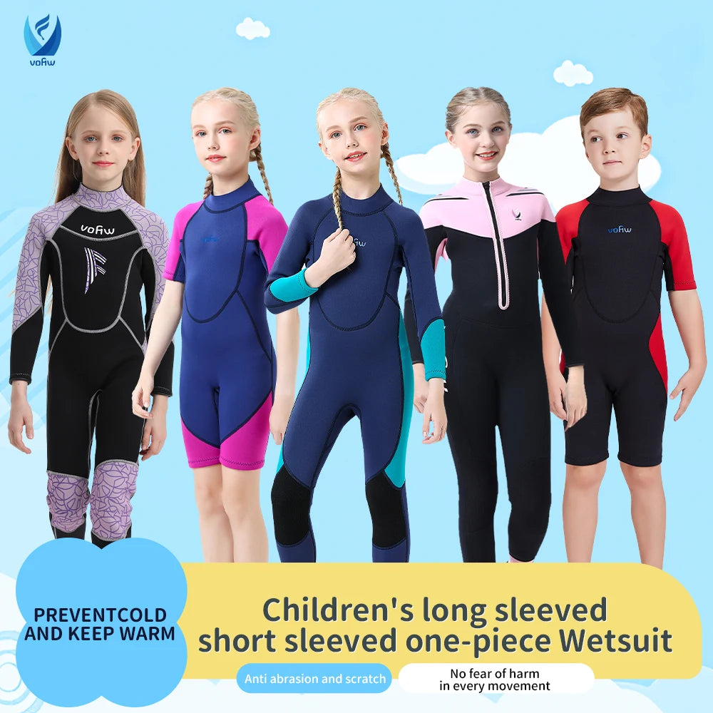 Children's 3mm Neoprene Wetsuit Warm One-piece Long Sleeve Diving Suit Cold Proof Sunscreen Surfing Swimming Snorkeling Swimsuit