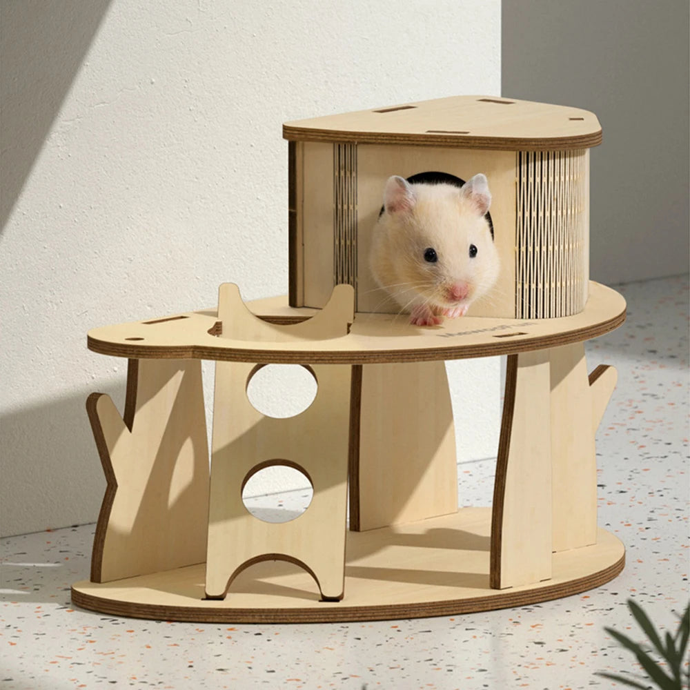 Hamster Cage Guinea Pig Tree House Villa Squirrel Climbing Shelter Toy Rodents Hideout Wooden Nest Small Pet Hamster Accessories