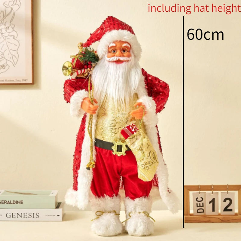 60cm Large Santa Claus Merry Christmas Decorations for Home Happy New Year 2023 Fabric Knitting Clothes Doll Window Decor